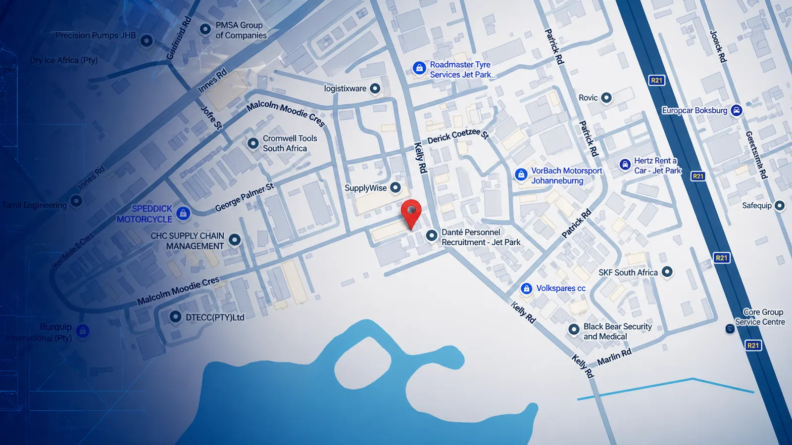 Map of the Jet Park area near Kelly Road